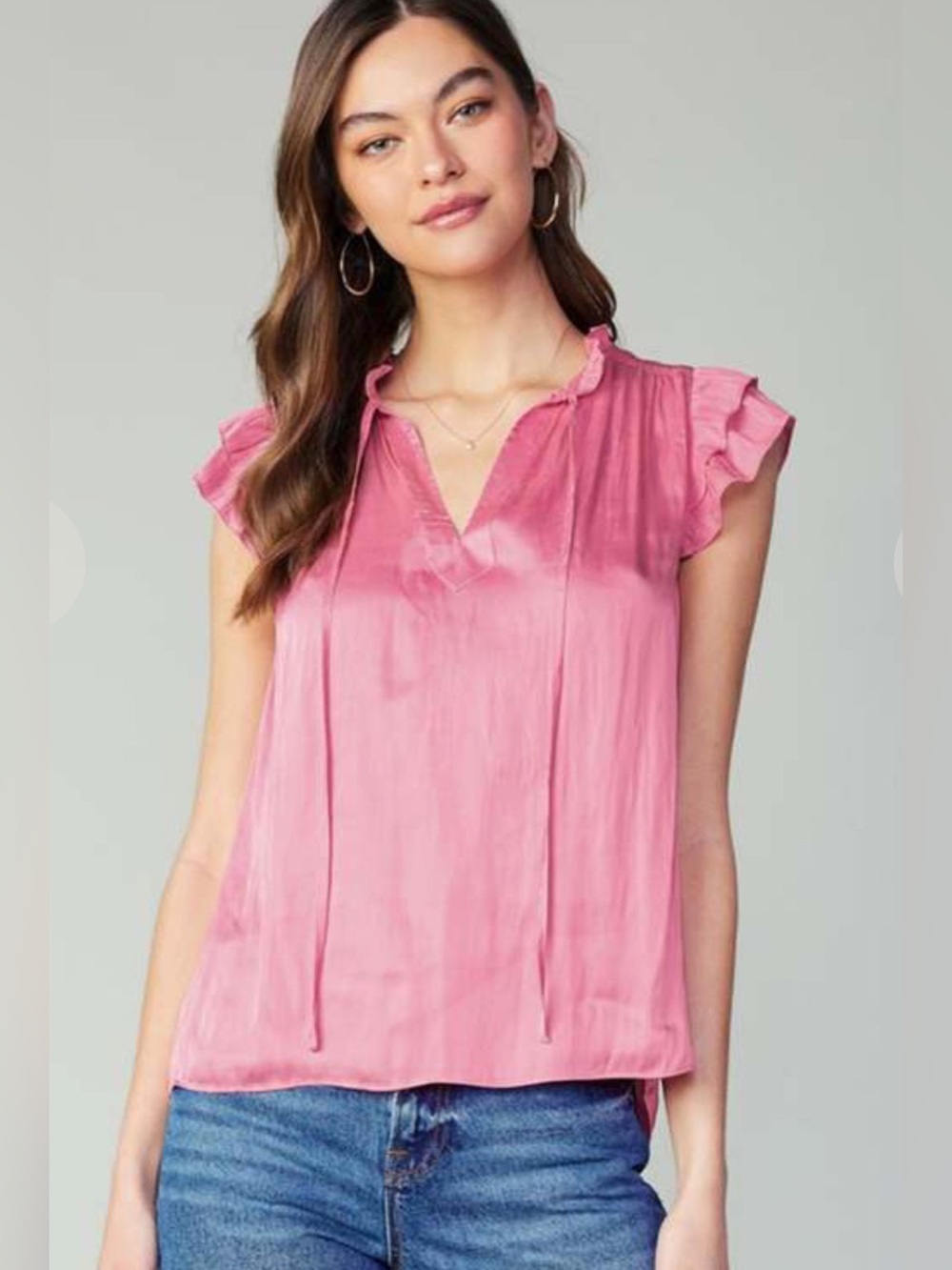 Current Air | Mauve Pink Flutter Cap Sleeveless Blouse S